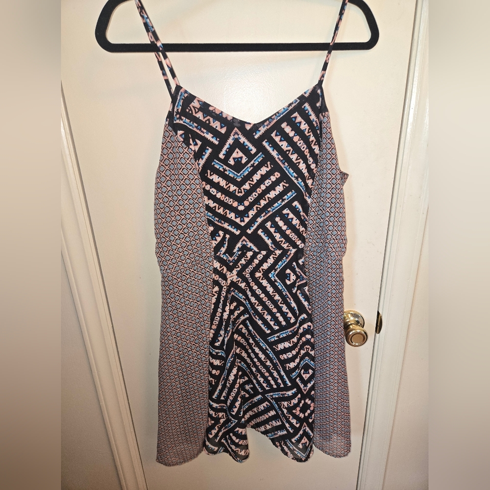 Xhilaration Black and Blue Patterned Dress